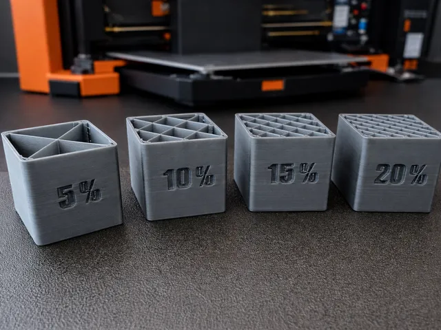Test cubes - infill density / Testovací krychle - hustota výplně
