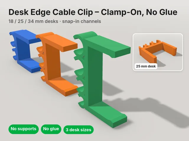 Desk Edge Cable Clip – Clamp-On, No Glue