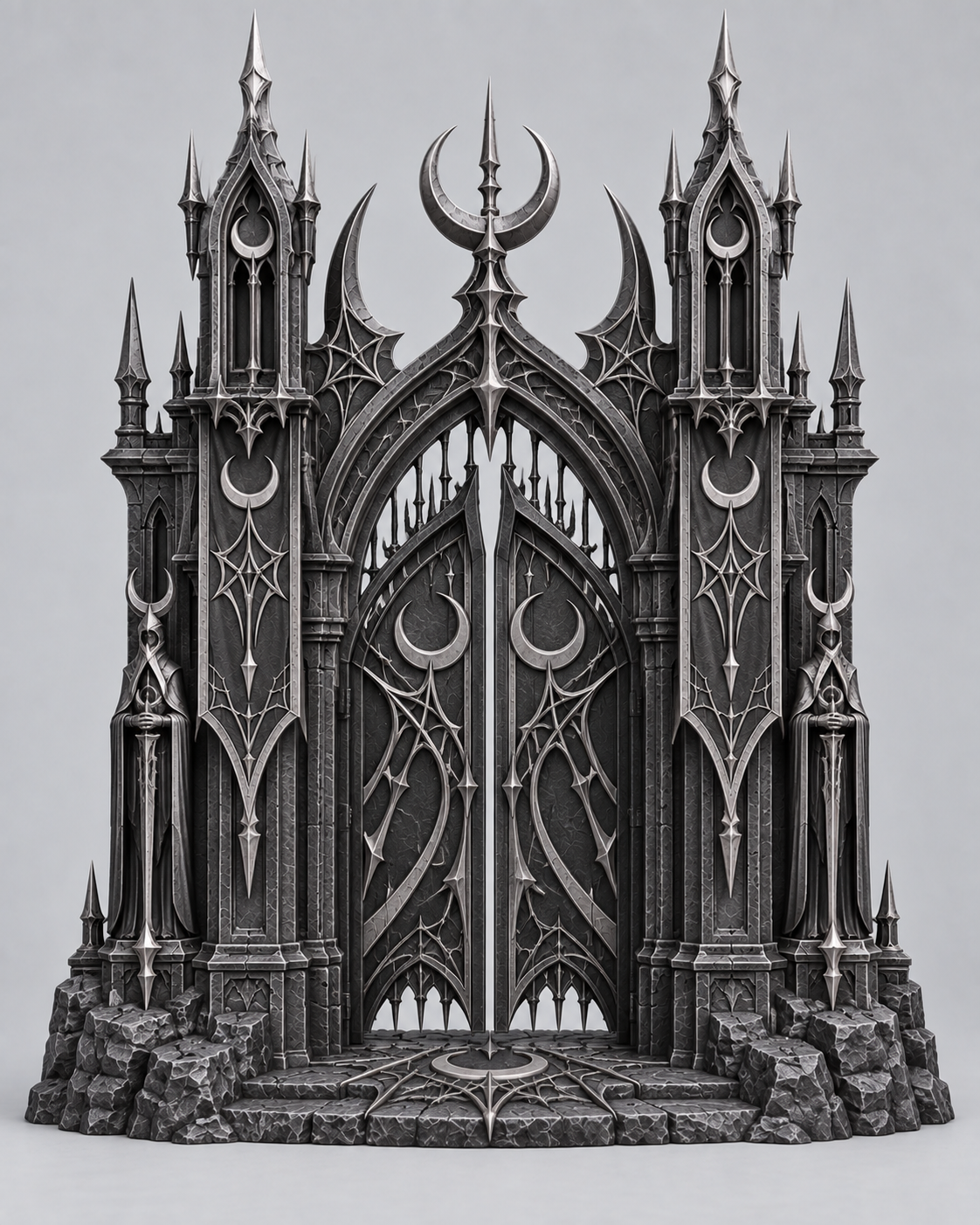 Moonveil War Gate, Dark Elf Fortress Entrance | 32mm & 75mm Fantasy Terrain | FDM & Resin