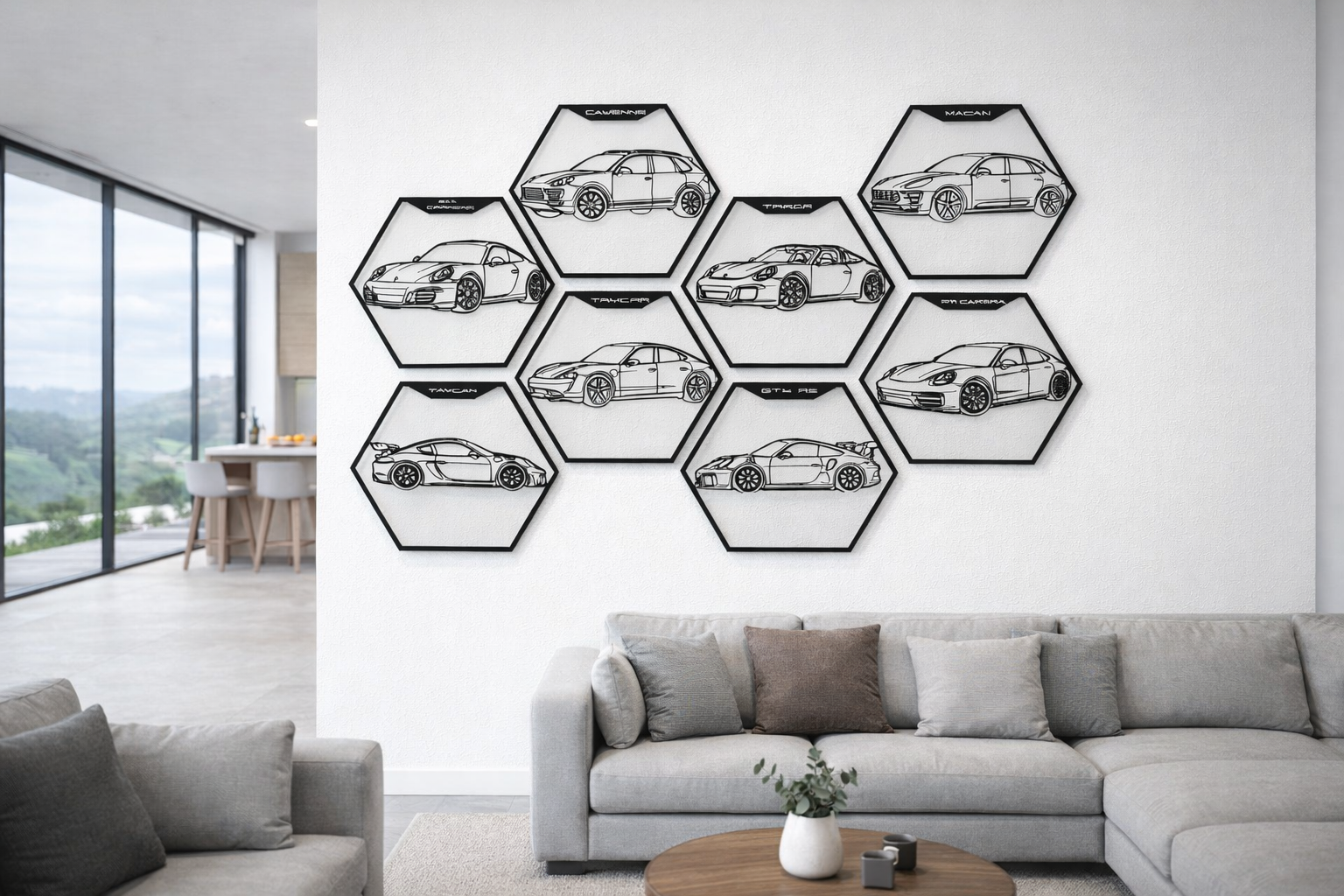 Porsche Model Lineup – Hexagon Wall Art
