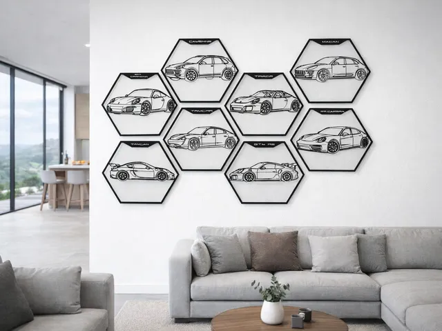 Porsche Model Lineup – Hexagon Wall Art