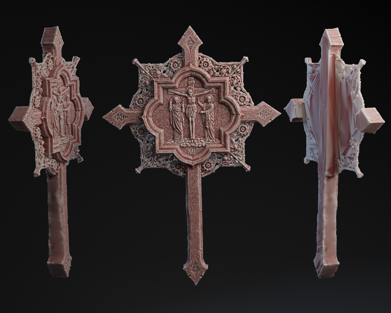 12th Station of the Cross. Carved Wooden Cross