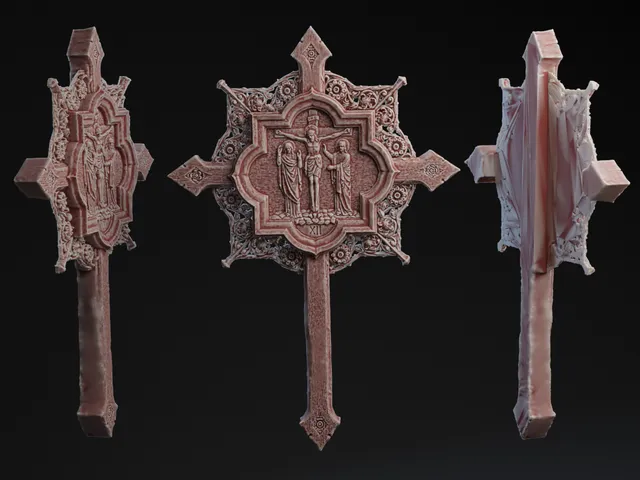 12th Station of the Cross. Carved Wooden Cross