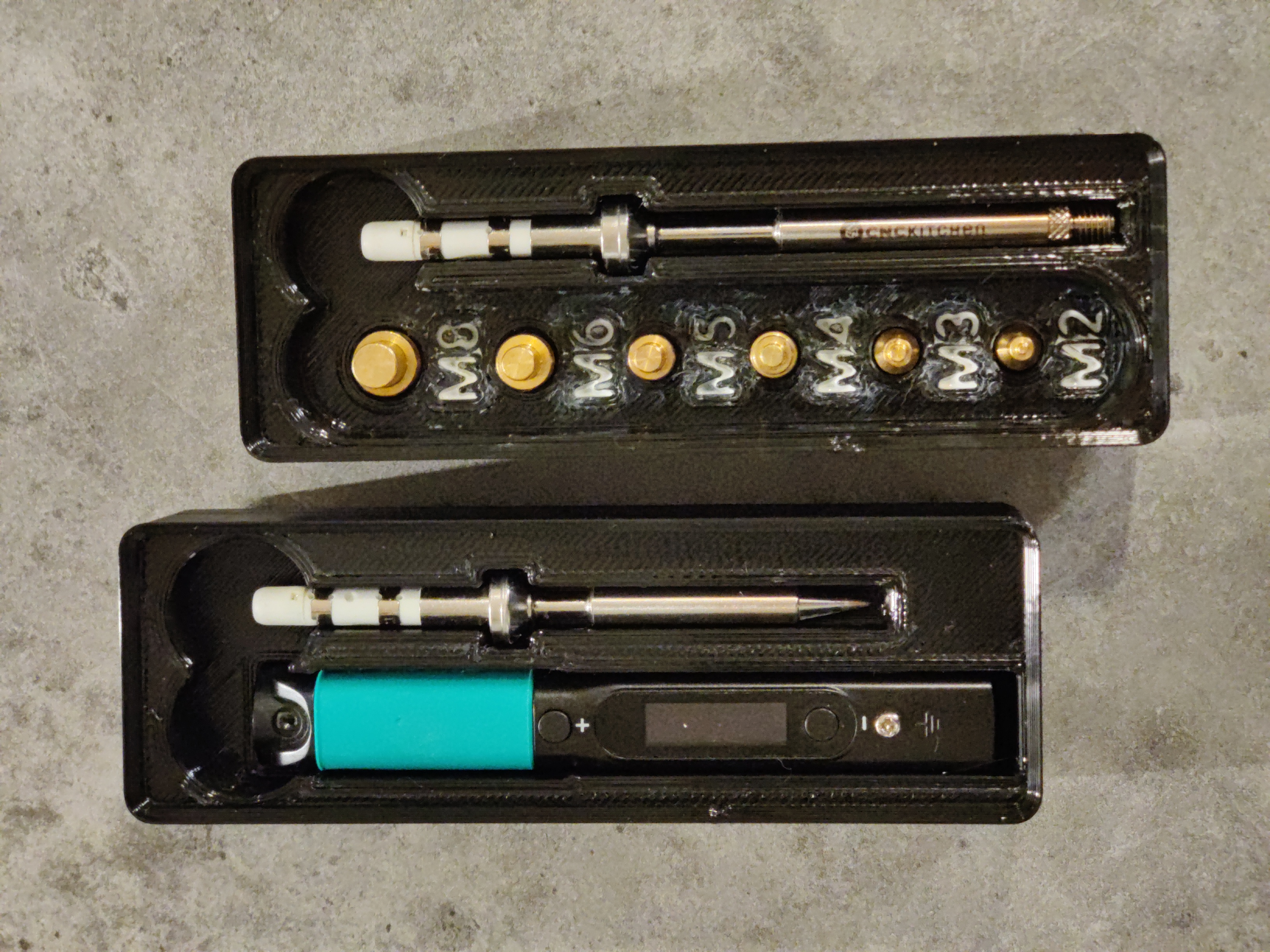 Gridfinity Pinecil and CNCKitchen Heat Set Insert Tool Kit Holder