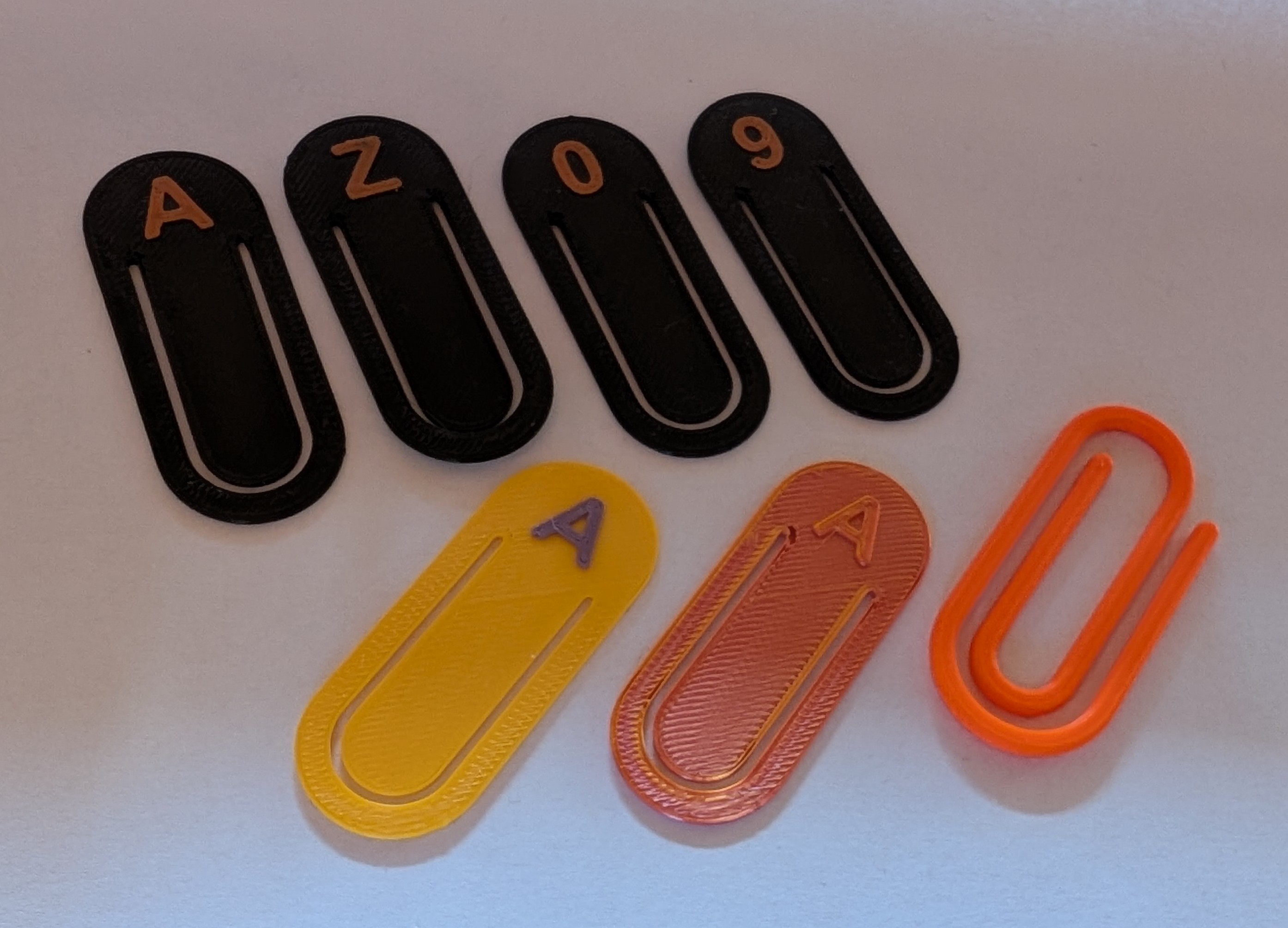 Clips with letters and digits