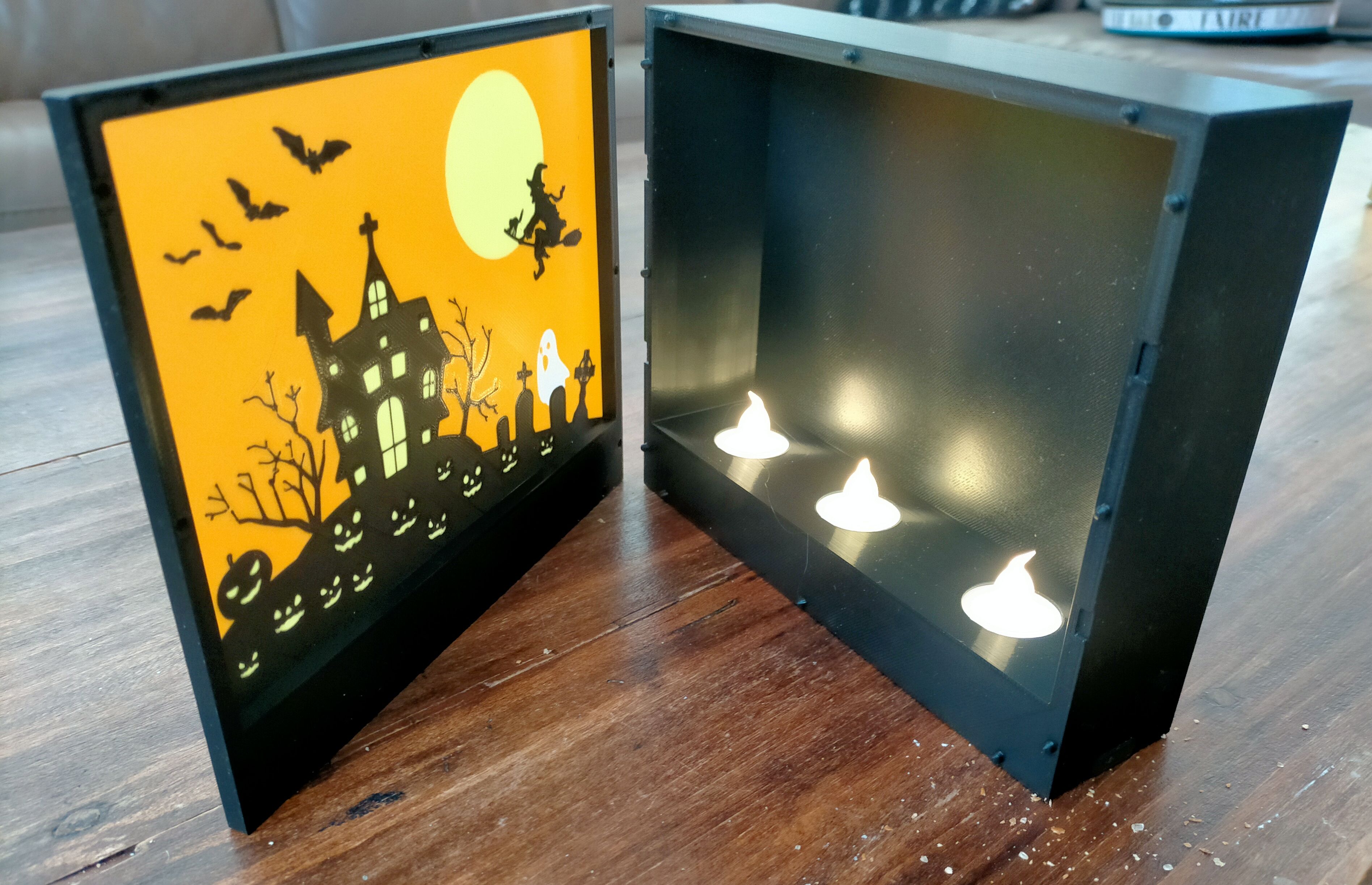 Boite à lumière led avec paysage d'halloween interchangeable - LED light box with interchangeable halloween landscape