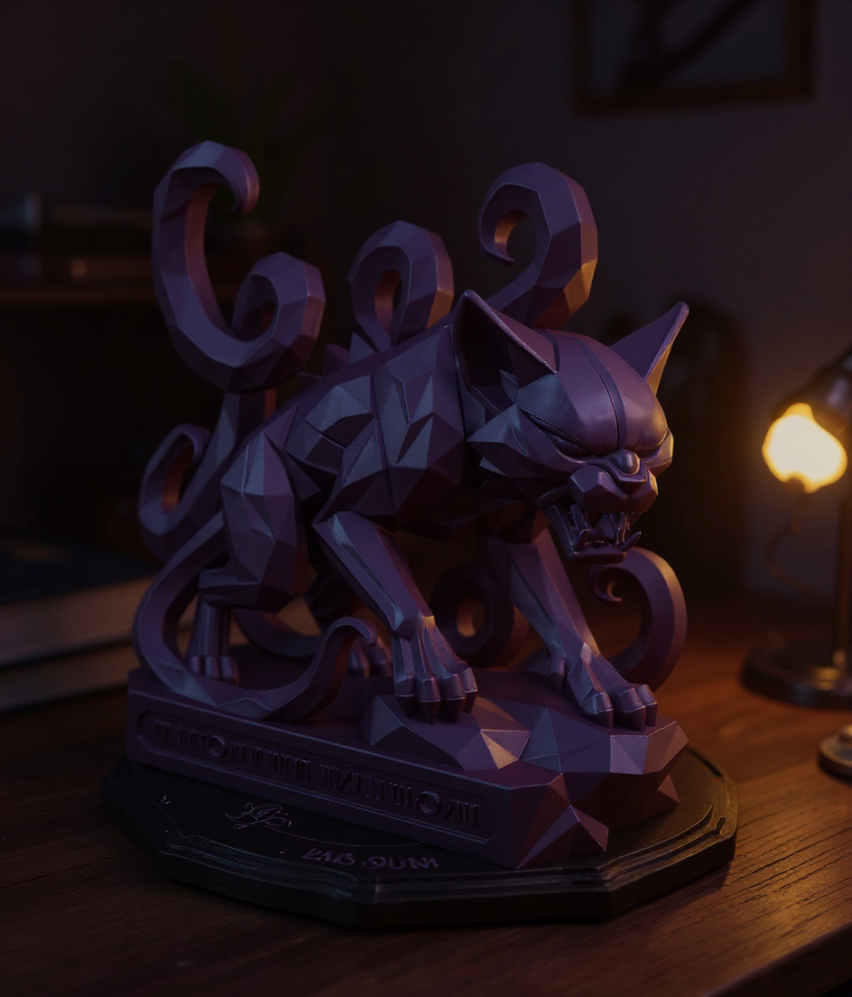 Nightcoil Hexcat – Arcane Low Poly Panther Statue