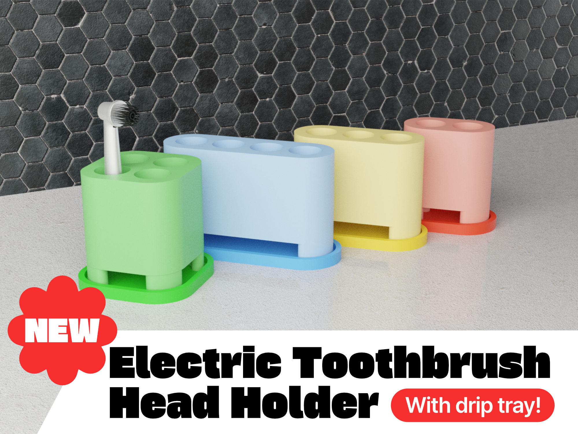 Electric Toothbrush Head/Oral-B Holder With Drip Tray / 2-4 Slot Sizes