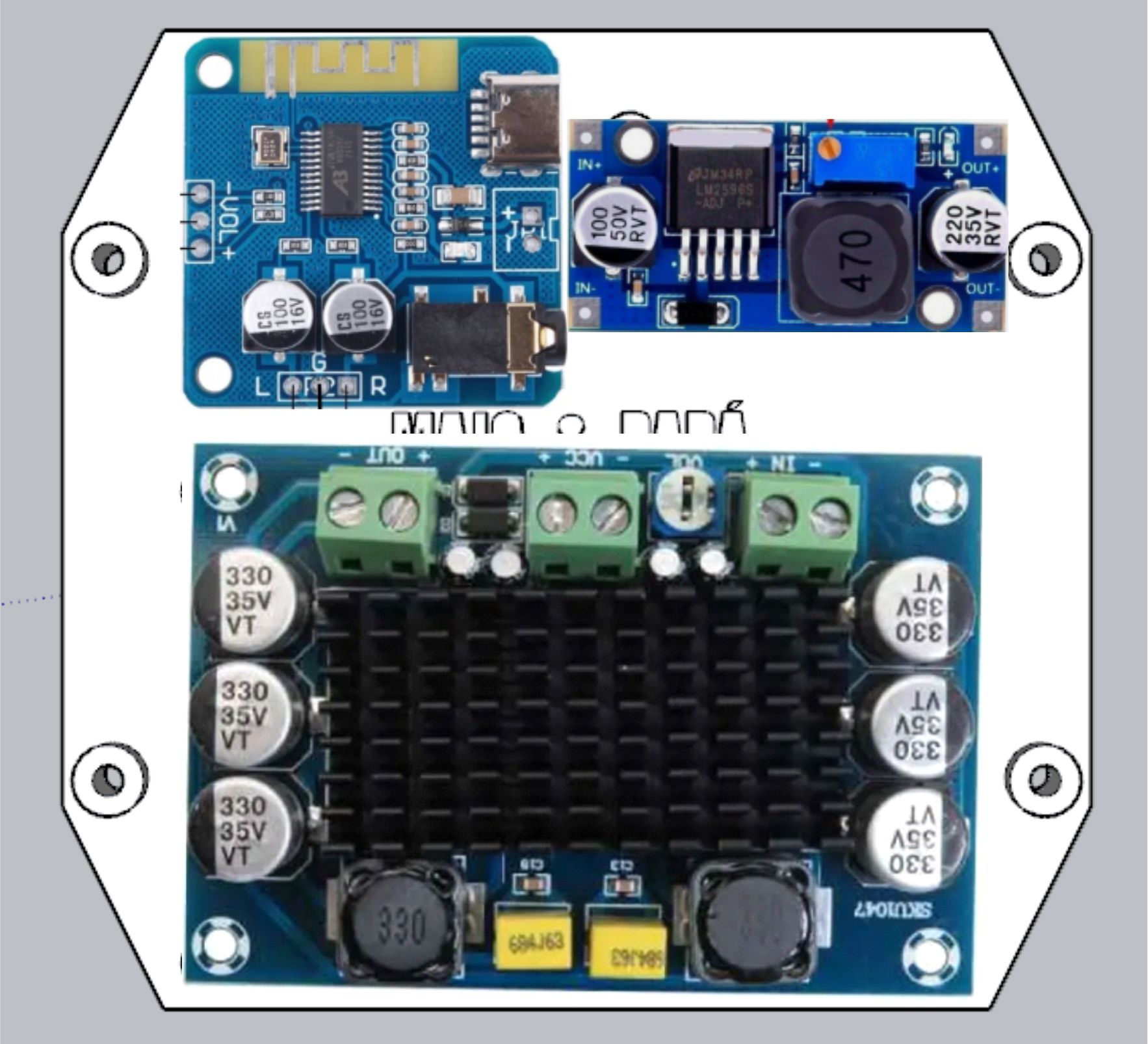 soporte para amplificador con regulador y Bluetooth