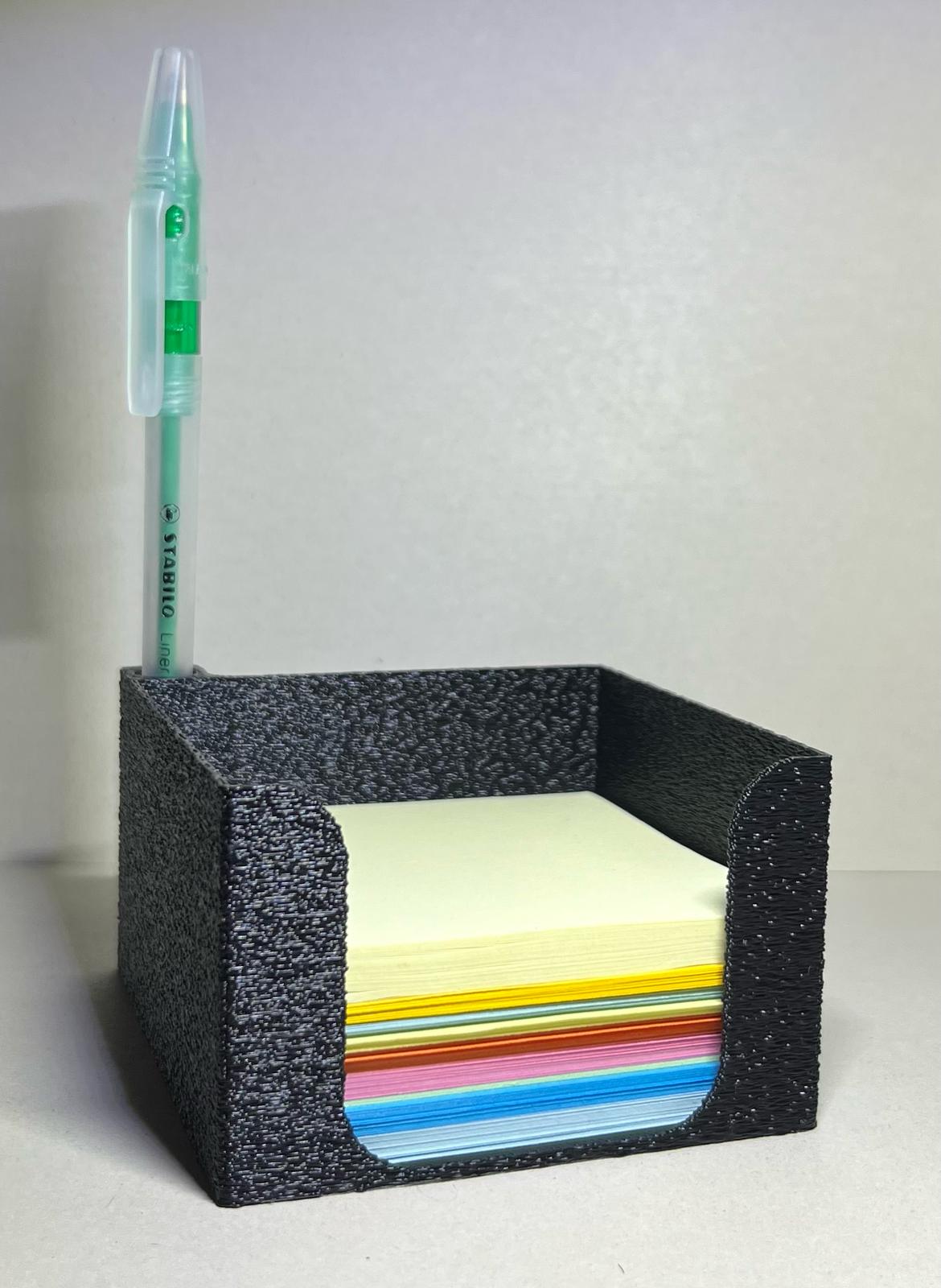 Sleek sticky note holder with pen slot