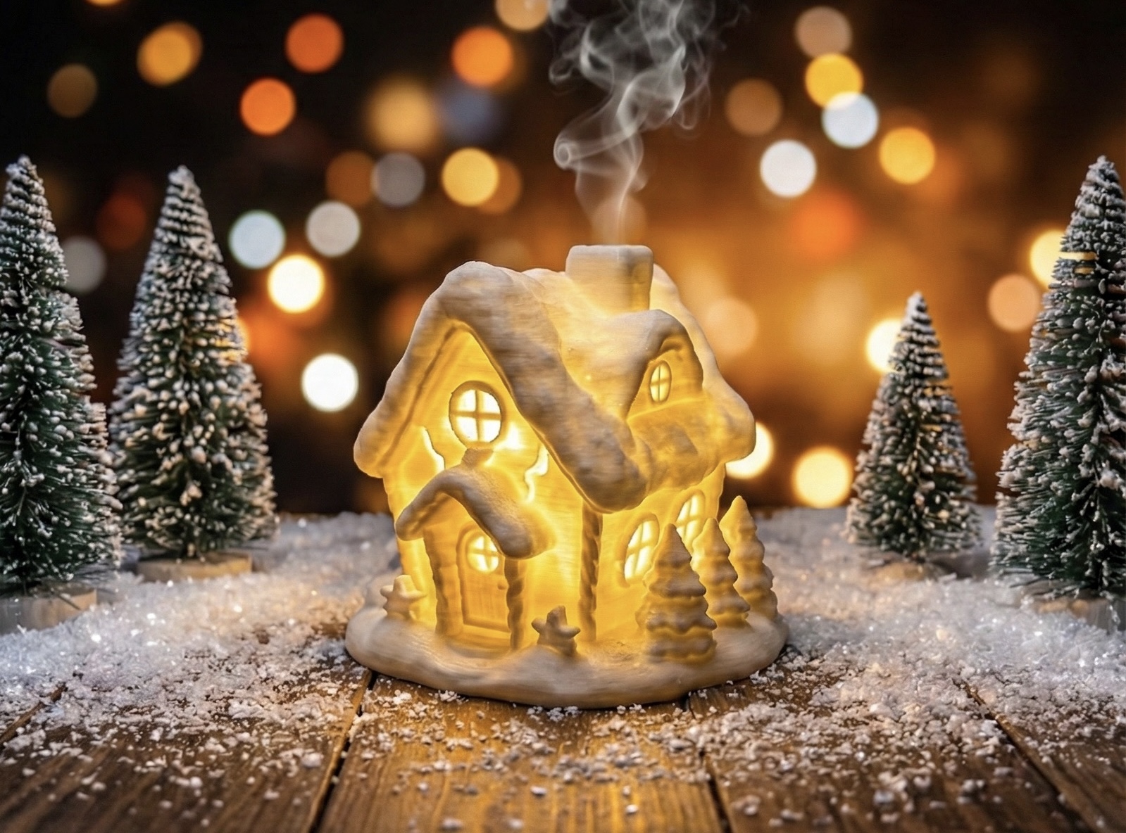 Whimsical Snowy Winter Cabin - Illuminated Nightlight