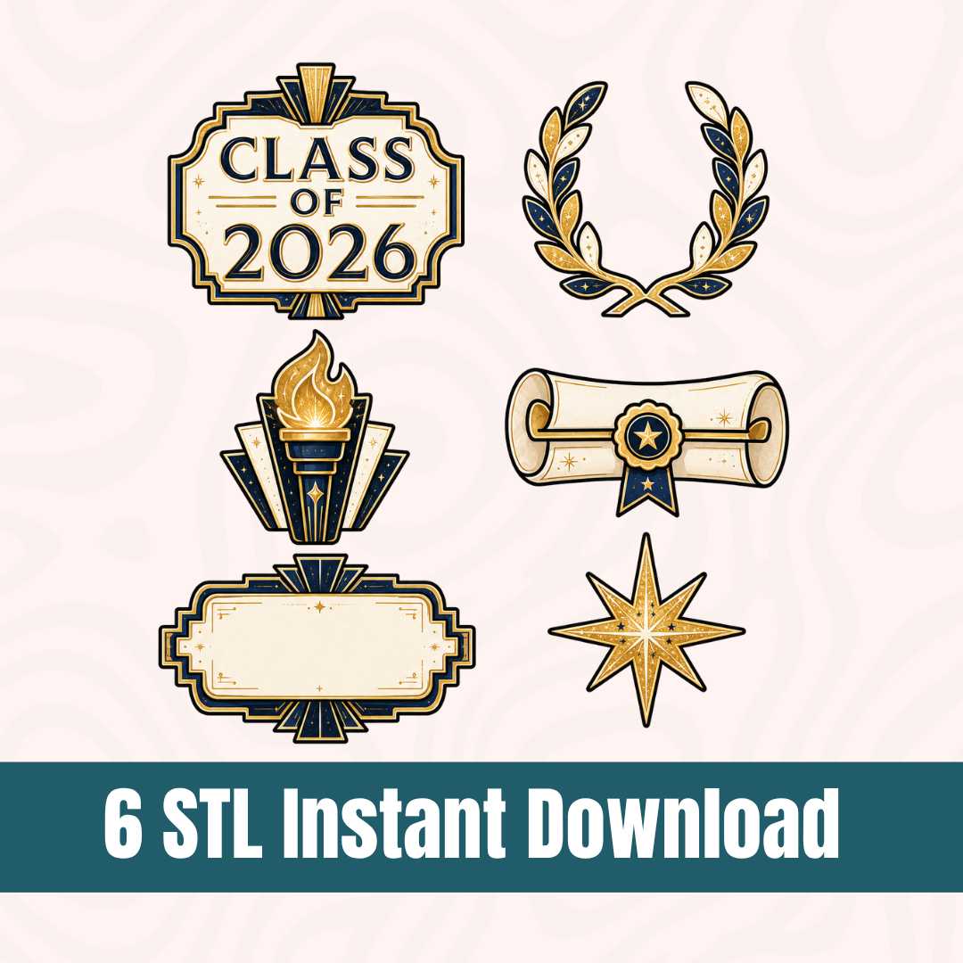 Graduation Plaque Cookie Cutter STL Set | Art Deco Class of 2026, Laurel Wreath Torch Digital Download