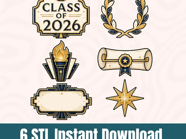 Graduation Plaque Cookie Cutter STL Set | Art Deco Class of 2026, Laurel Wreath Torch Digital Download