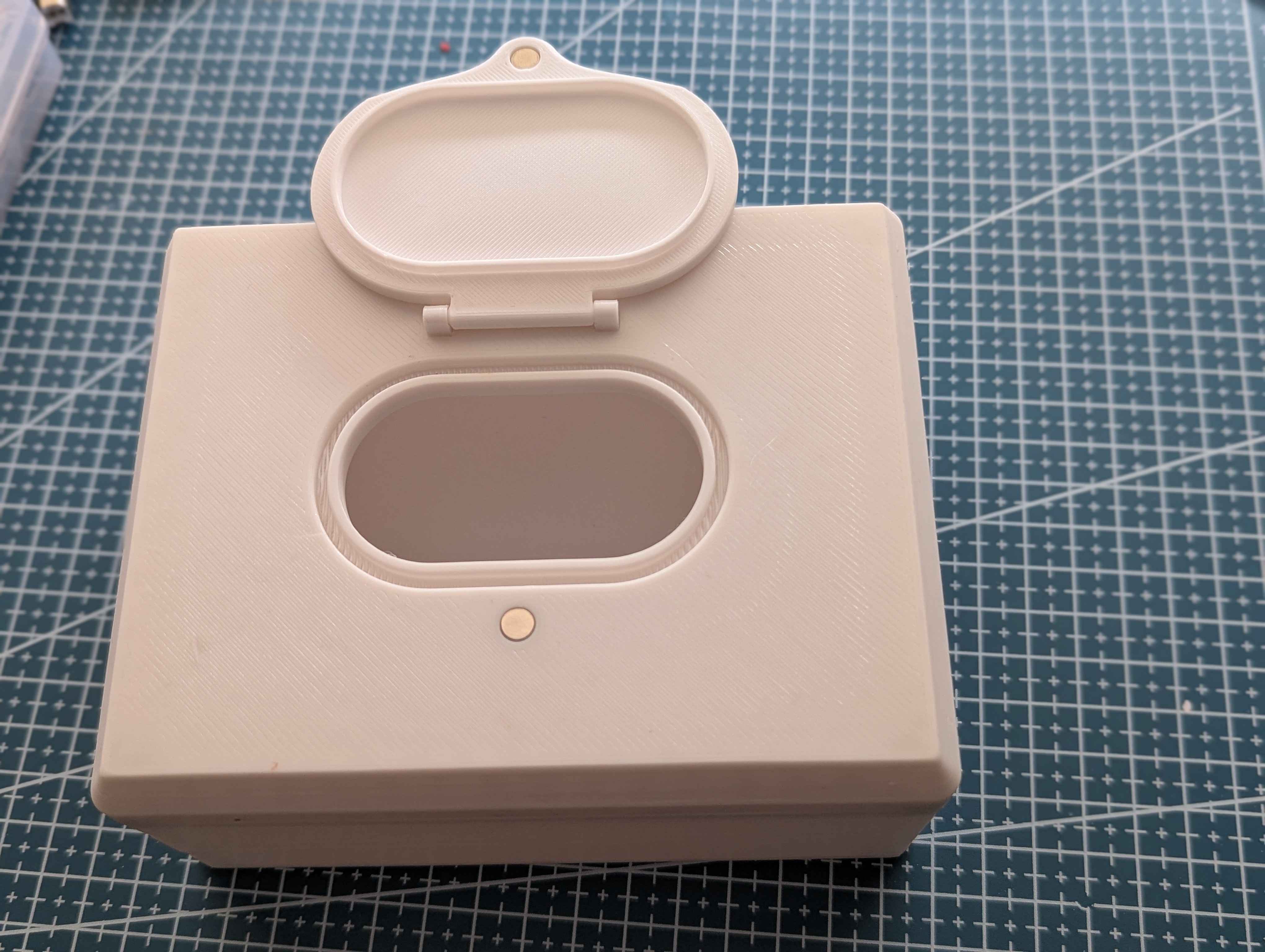 Flap and hinges for the magnetic wet wipes box