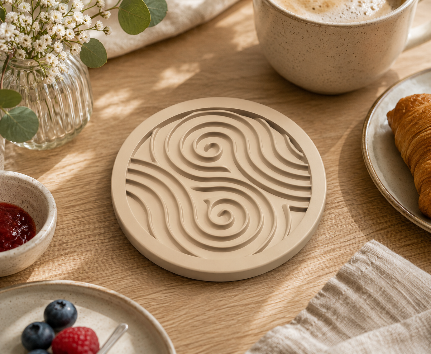 Organic Spiral Coaster – Decorative & Functional Drink Coaster