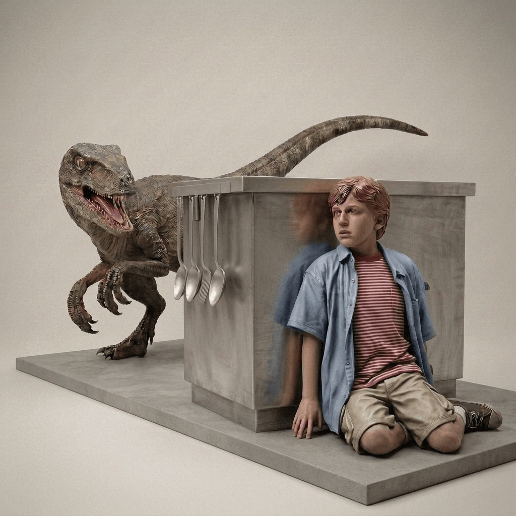 Jurassic Park - Timmy Hides from Raptor - 1990