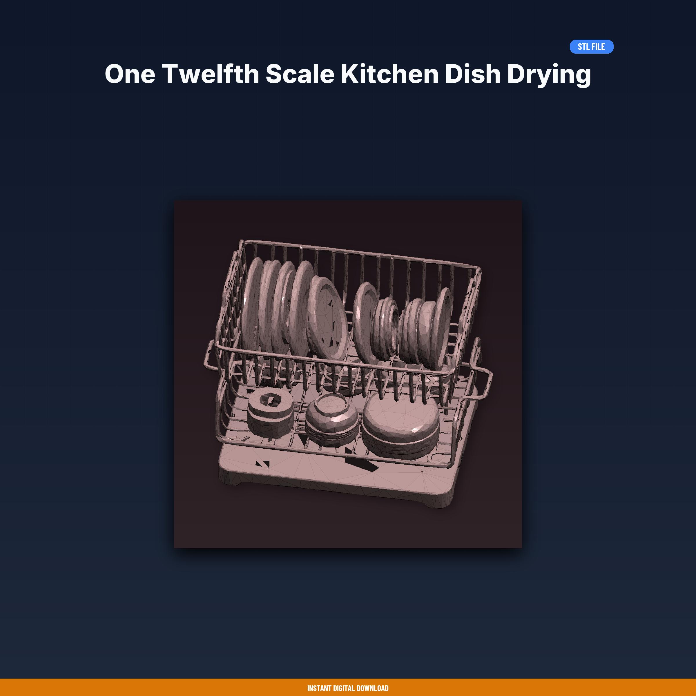 One Twelfth Scale Kitchen Dish Drying Rack, With Dishes, Dollhouse - 3D Printable STL File