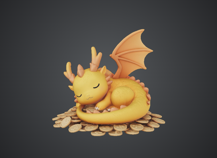 Cute Sleeping Baby Dragon on Treasure – Fantasy Dragon Figurine