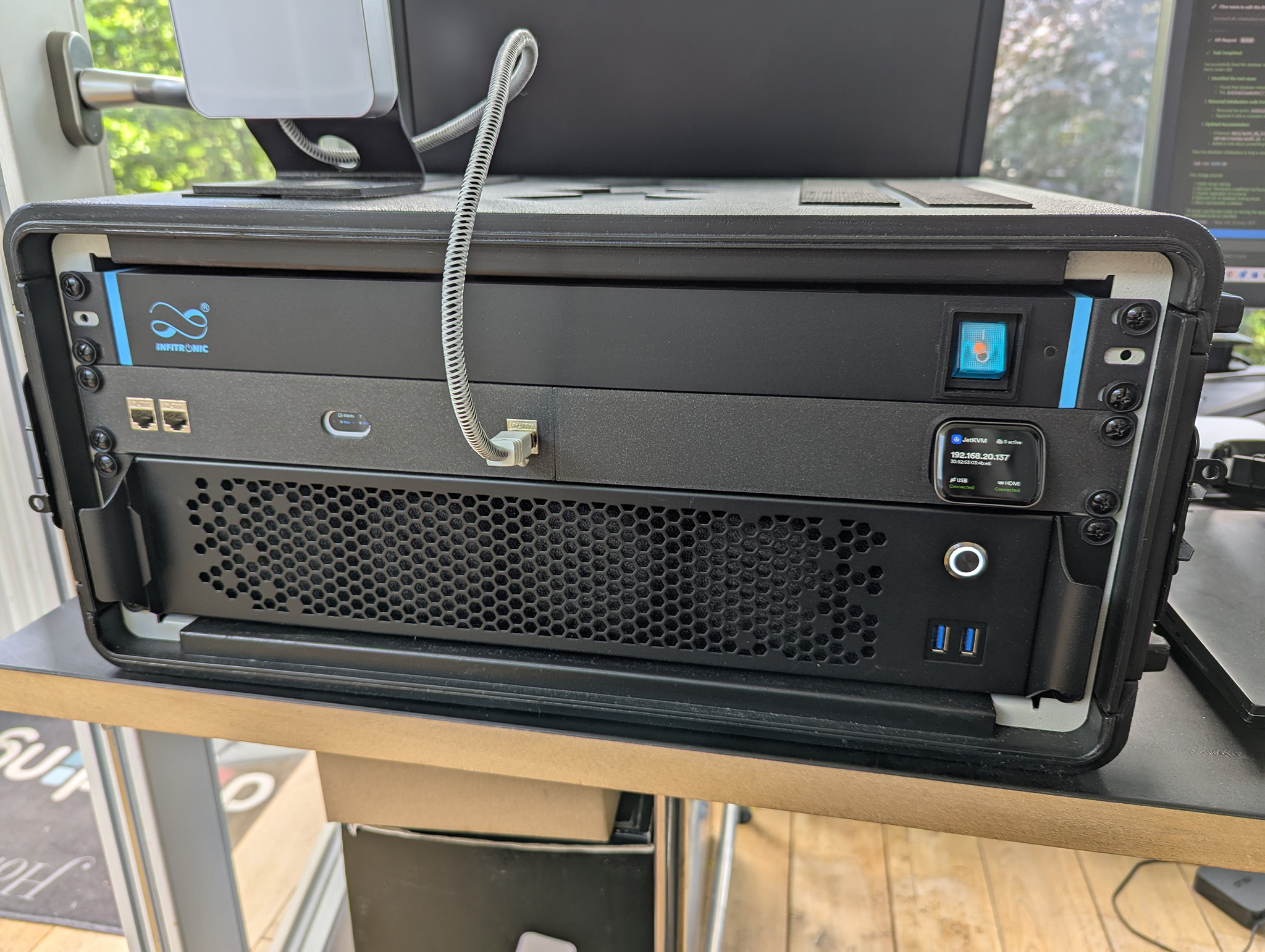 JetKVM 1U Rackmount with connection to a Ubiquiti UCG-Ultra/etc. Rackmount Option