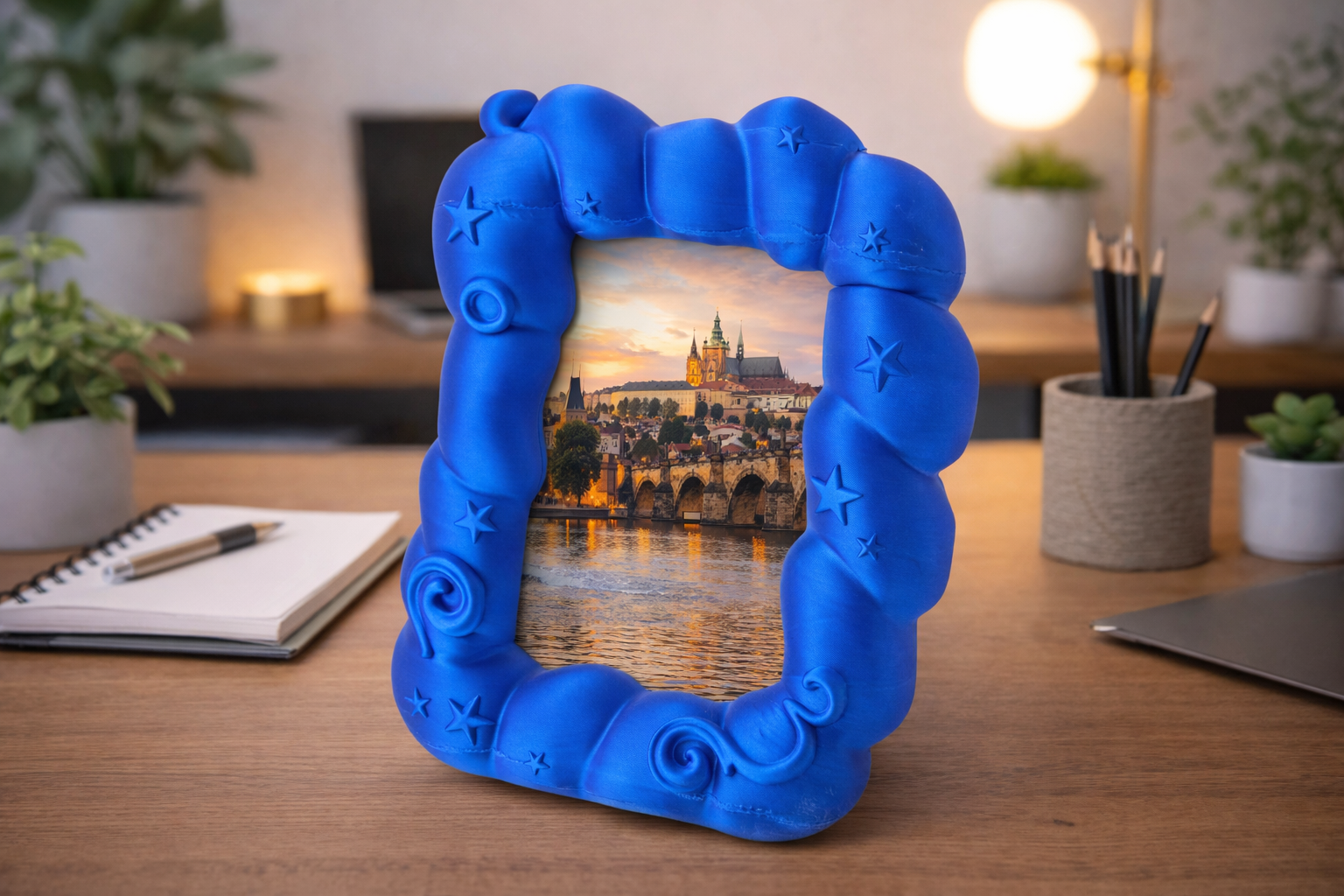 Wavy Cloud Photo Frame with Star Details 3D model