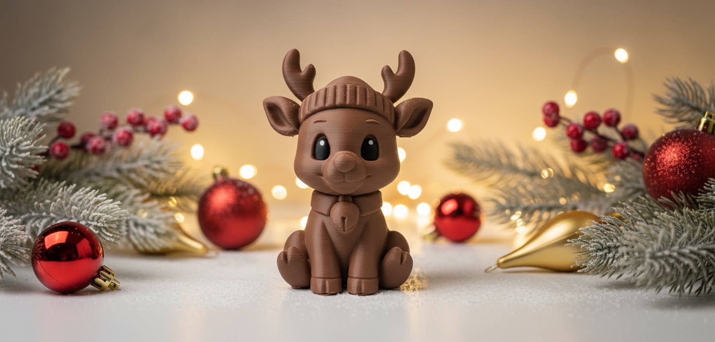 Sitting Reindeer with Bell and Hat Christmas Figure