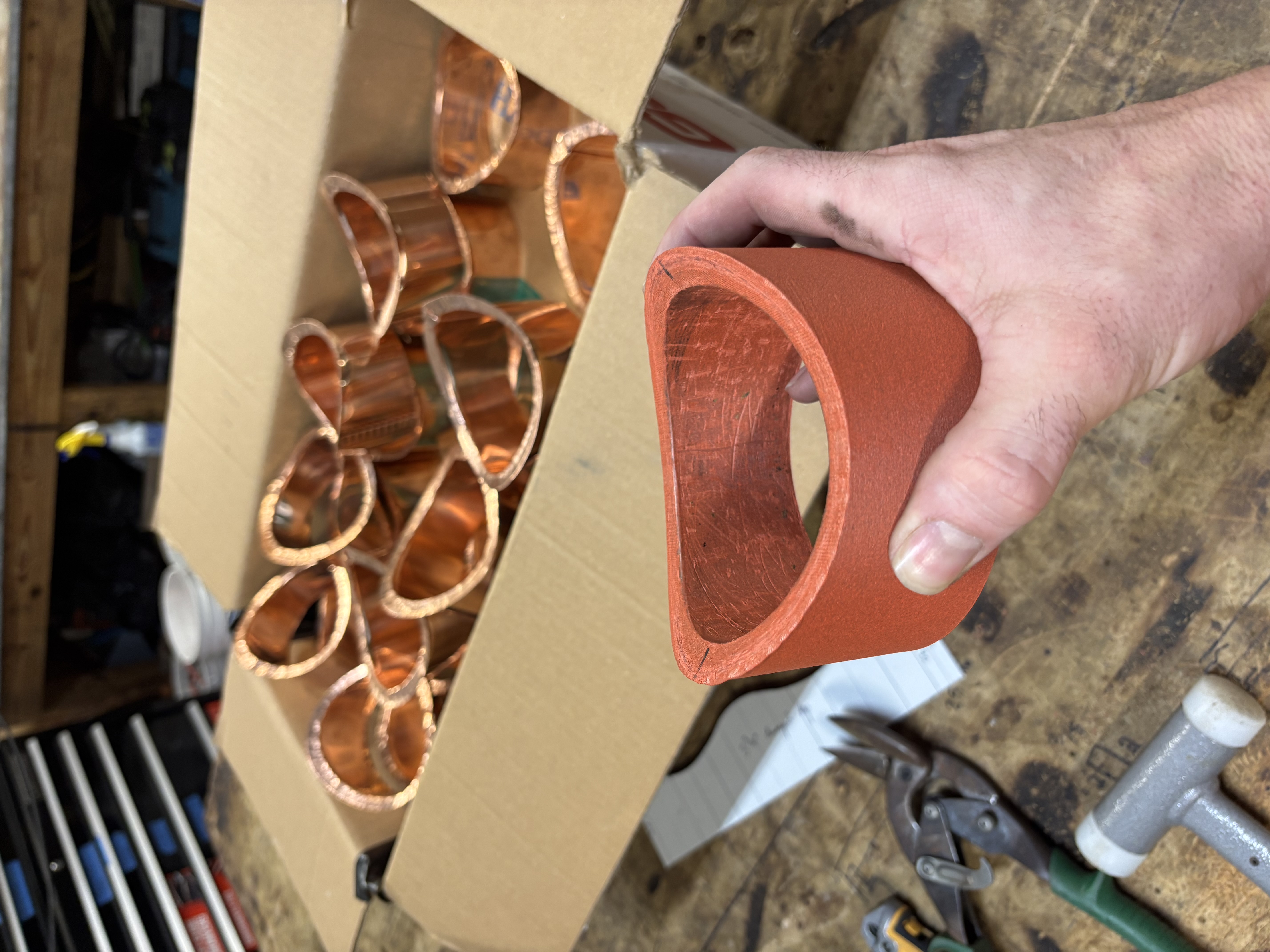 Doweled downspout pipe for 6 inch half round gutter to hand beat your own doweled 4"(3.84375")  starter pipes