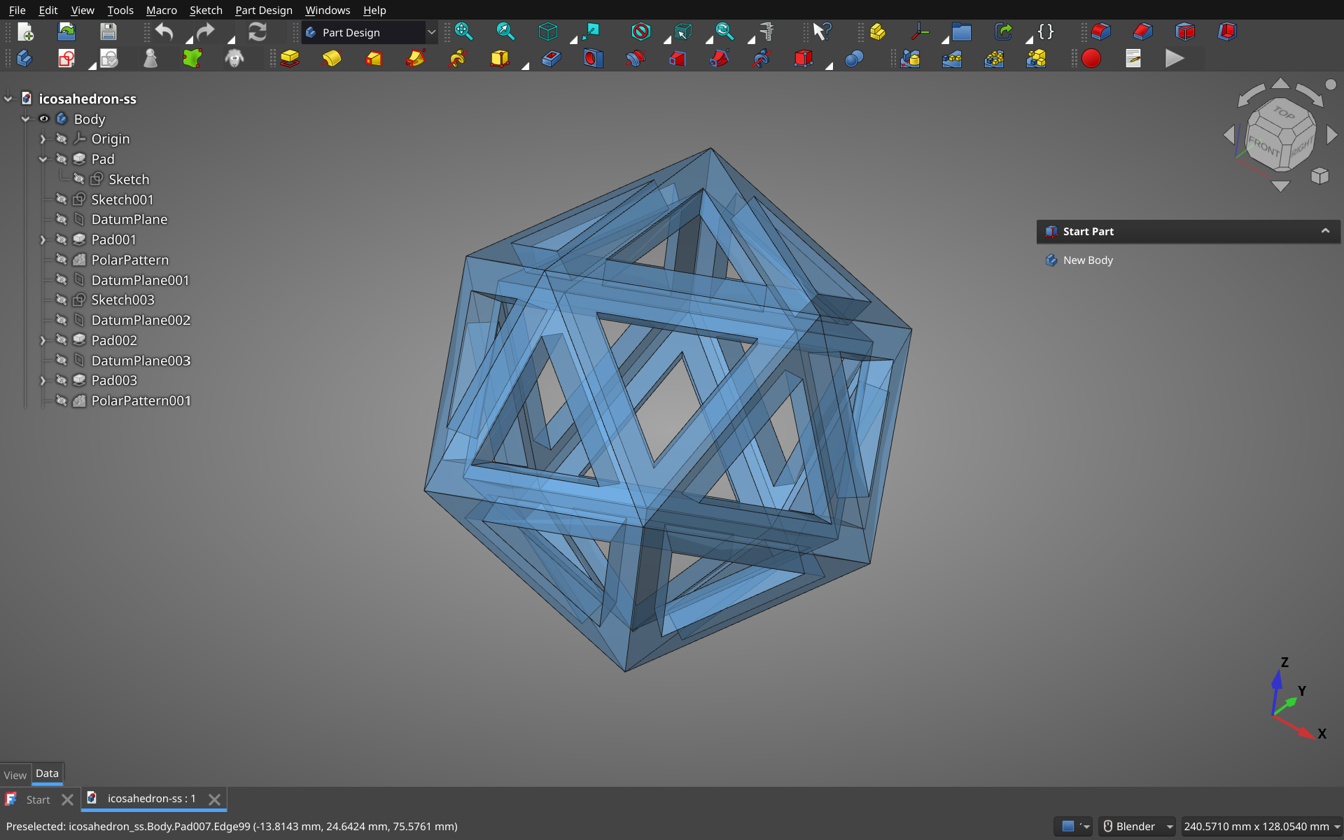 Parametric FreeCAD Icosahedron in Part Design Workbench