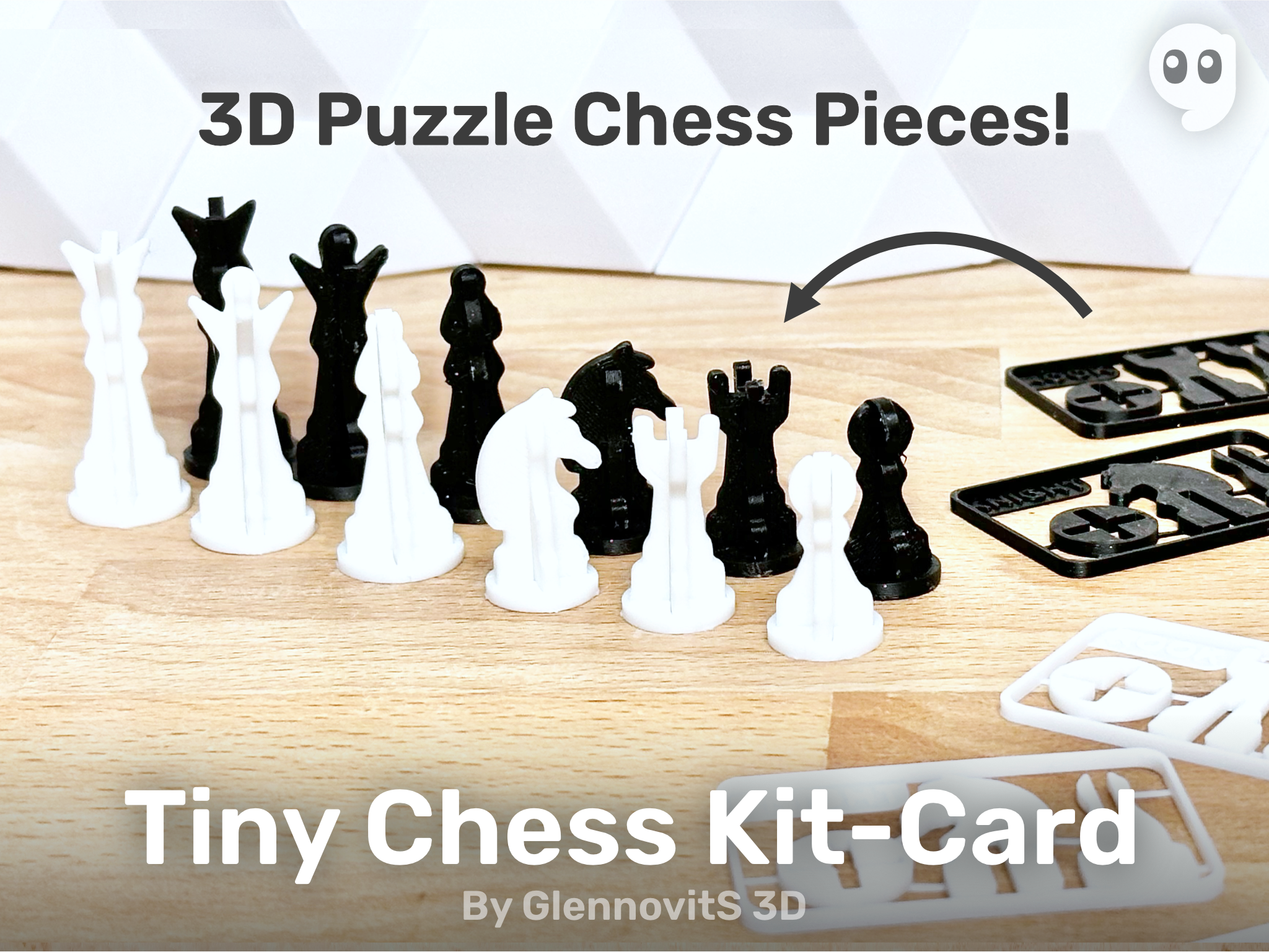 Tiny Chess Kit-Card (compact and modern 3D puzzle set)