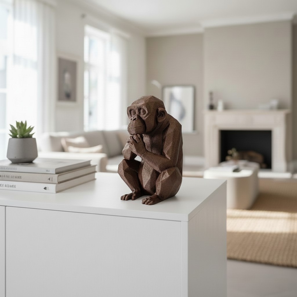 Geometric Monkey Sculpture - Low Poly Figure