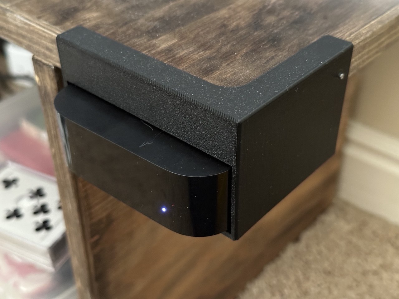 Apple TV Hanging Cubby from 3/4-inch Overhanging Shelf