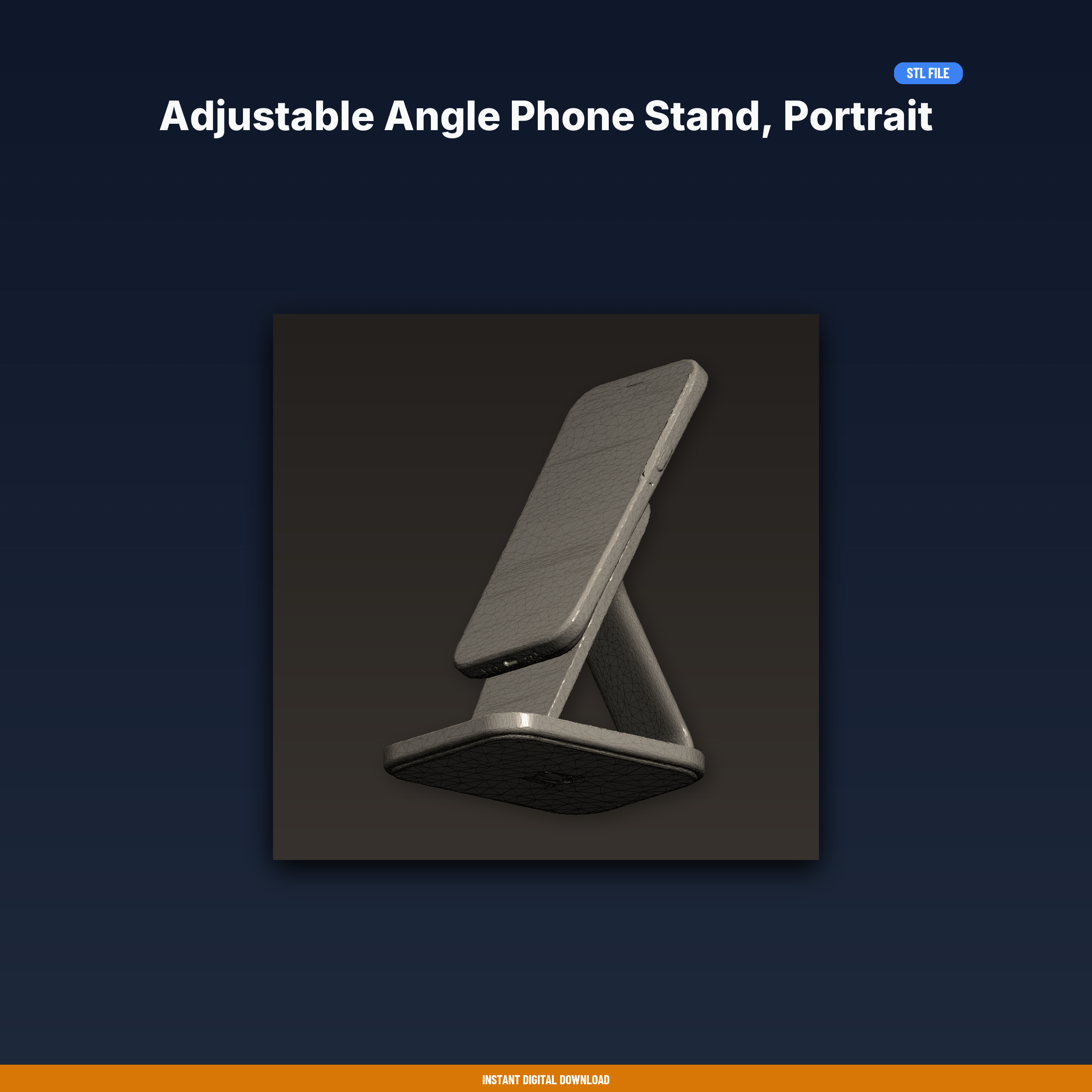 Adjustable Angle Phone Stand, Portrait And Landscape, Stable Base, - 3D Printable STL File