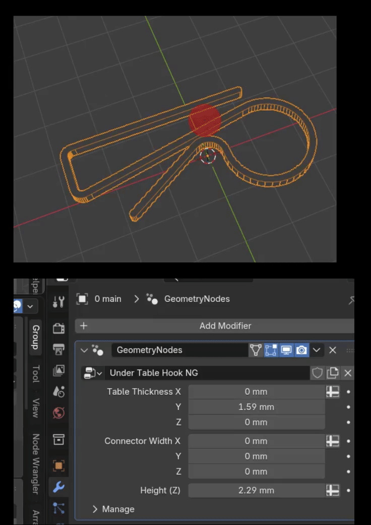 Parametric and Procedural Under the table cable hook / clip