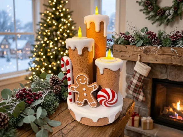 Gingerbread Candle Centrepiece - Christmas LED Holder
