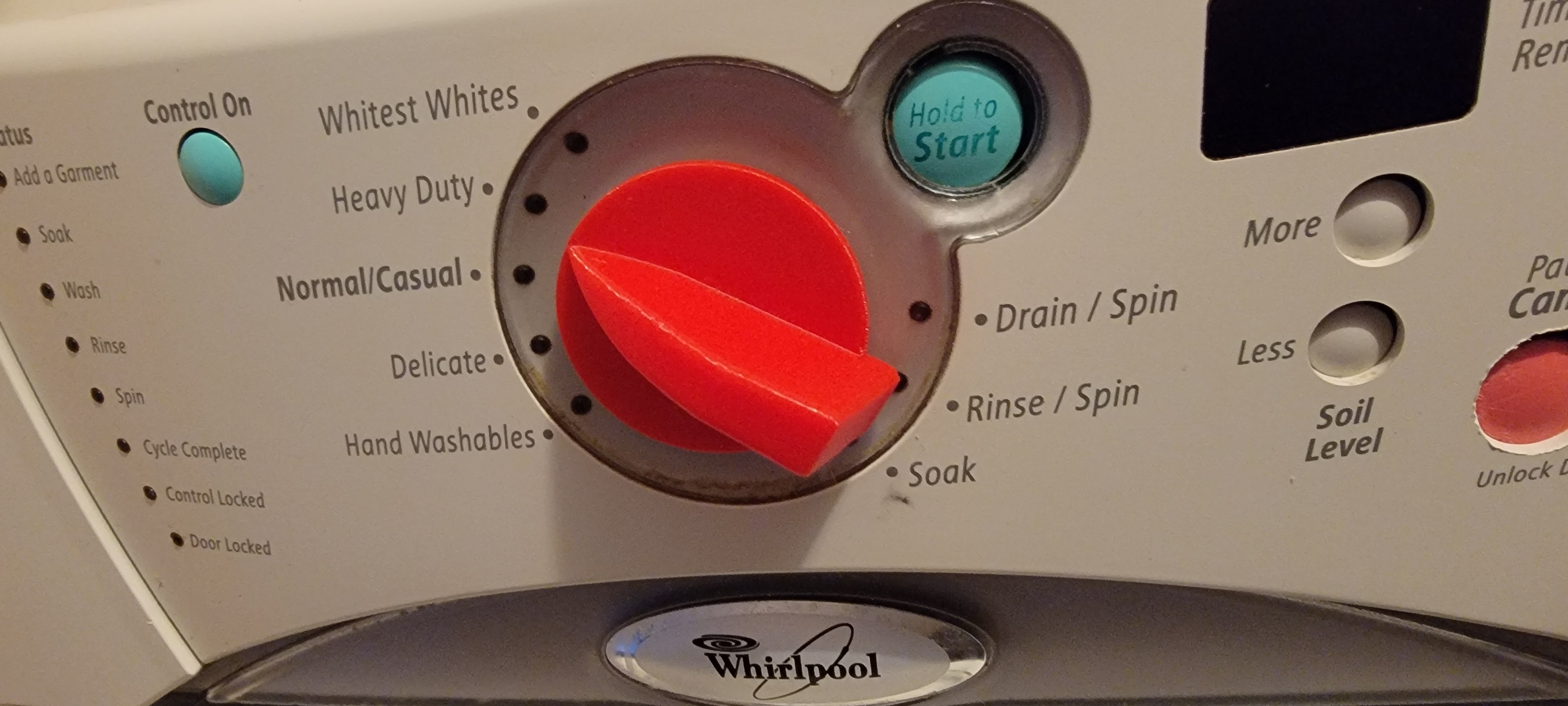 Whirlpool Washer Knob - 6mm diameter stem/shaft