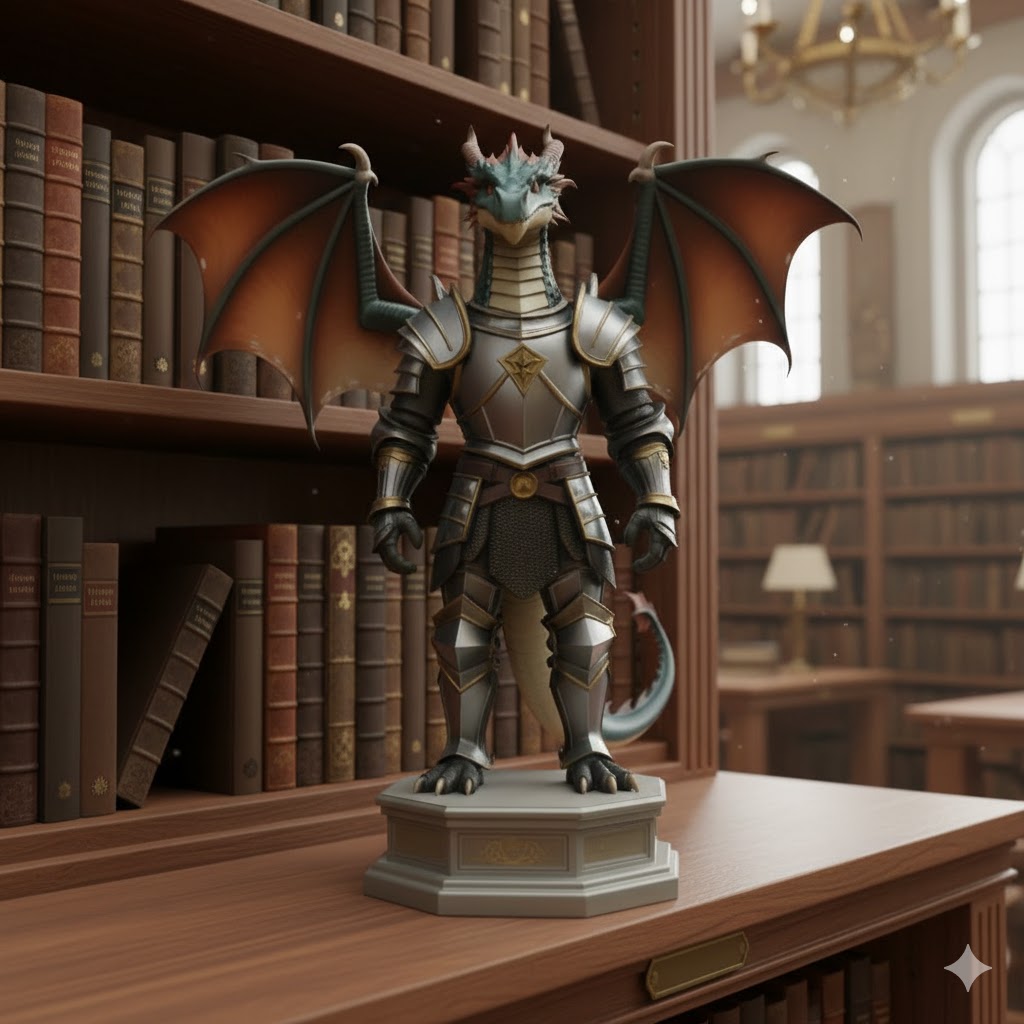 dragon in armor on pedestal 2