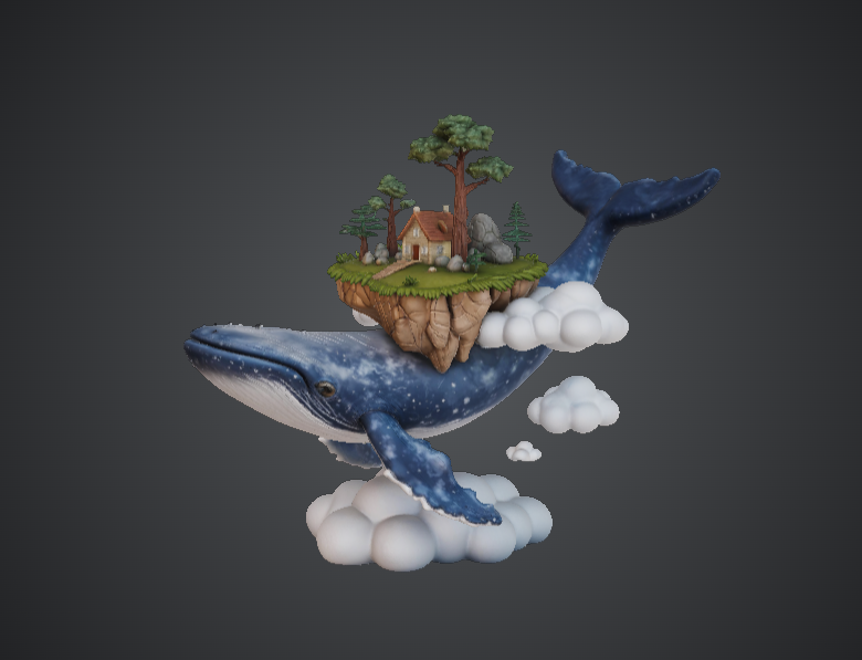 Sky Whale Floating Island – Fantasy Flying Whale with Miniature Village