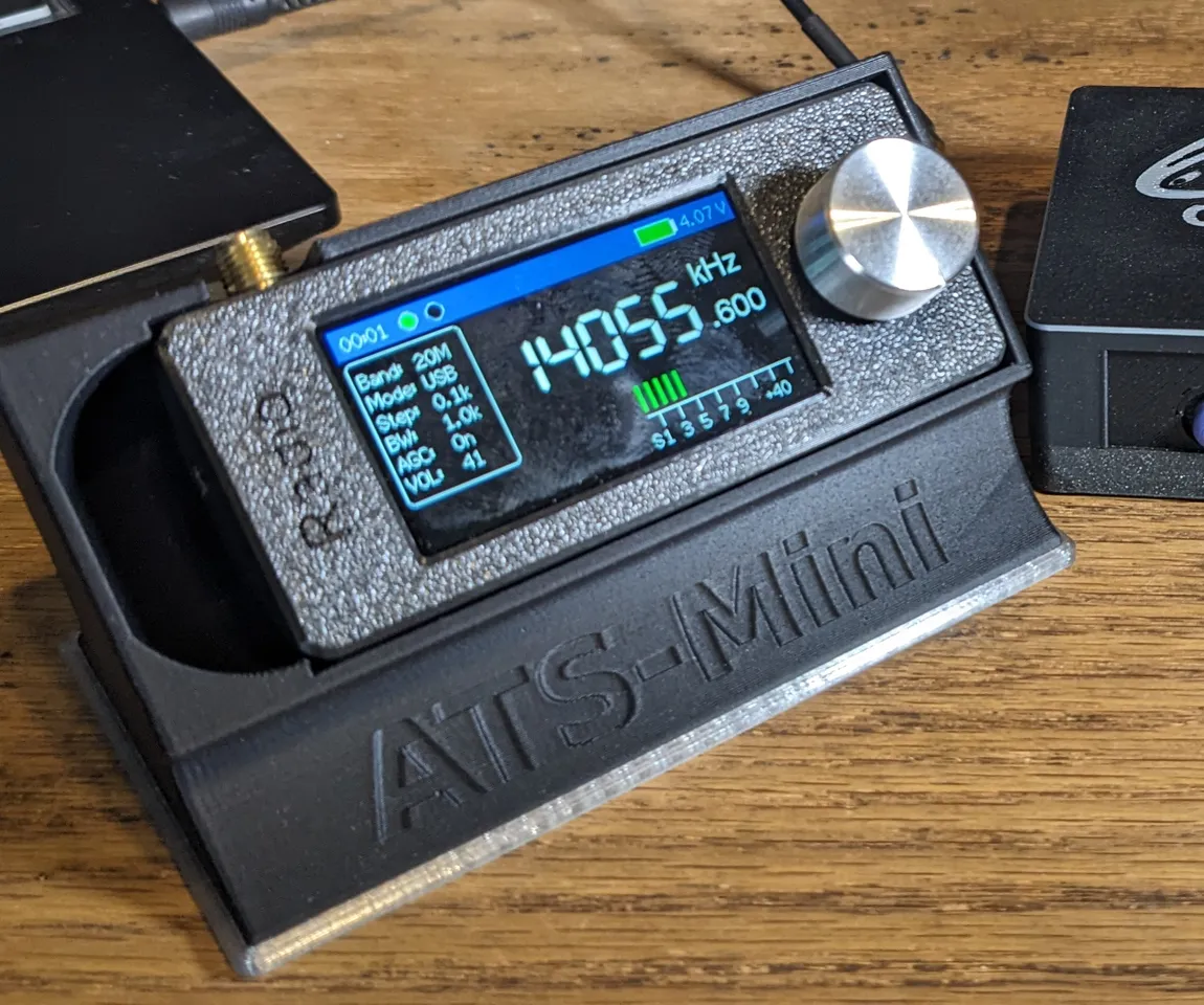 A desk stand for the ATS-mini Si4732 pocket receiver. by KB9RLW