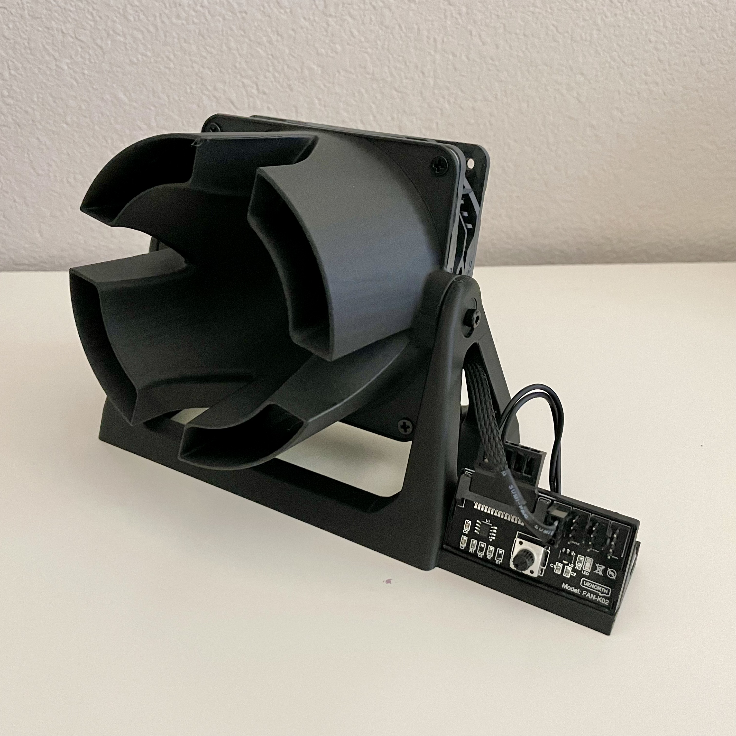Noctua Fan Amp and Trunnion Stand Remix with mount for PWM driver and USB C