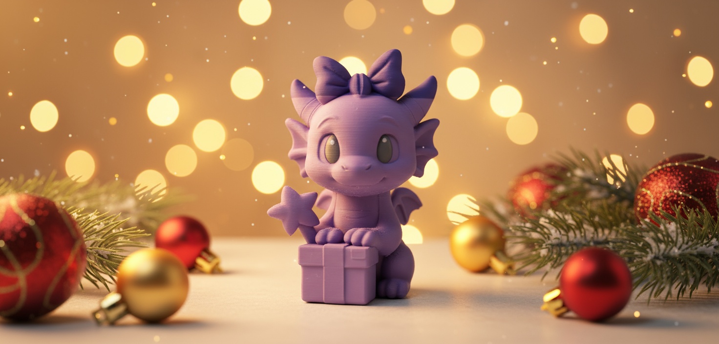 Dragon with Gift, Star, and Bow Christmas Figure