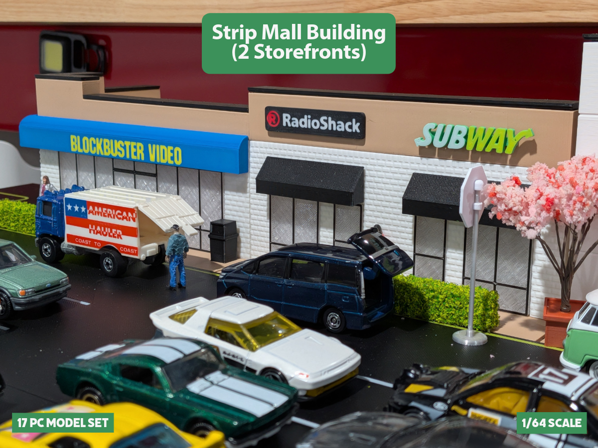 Two-Store Strip Mall Building - 1:64 Scale Diorama