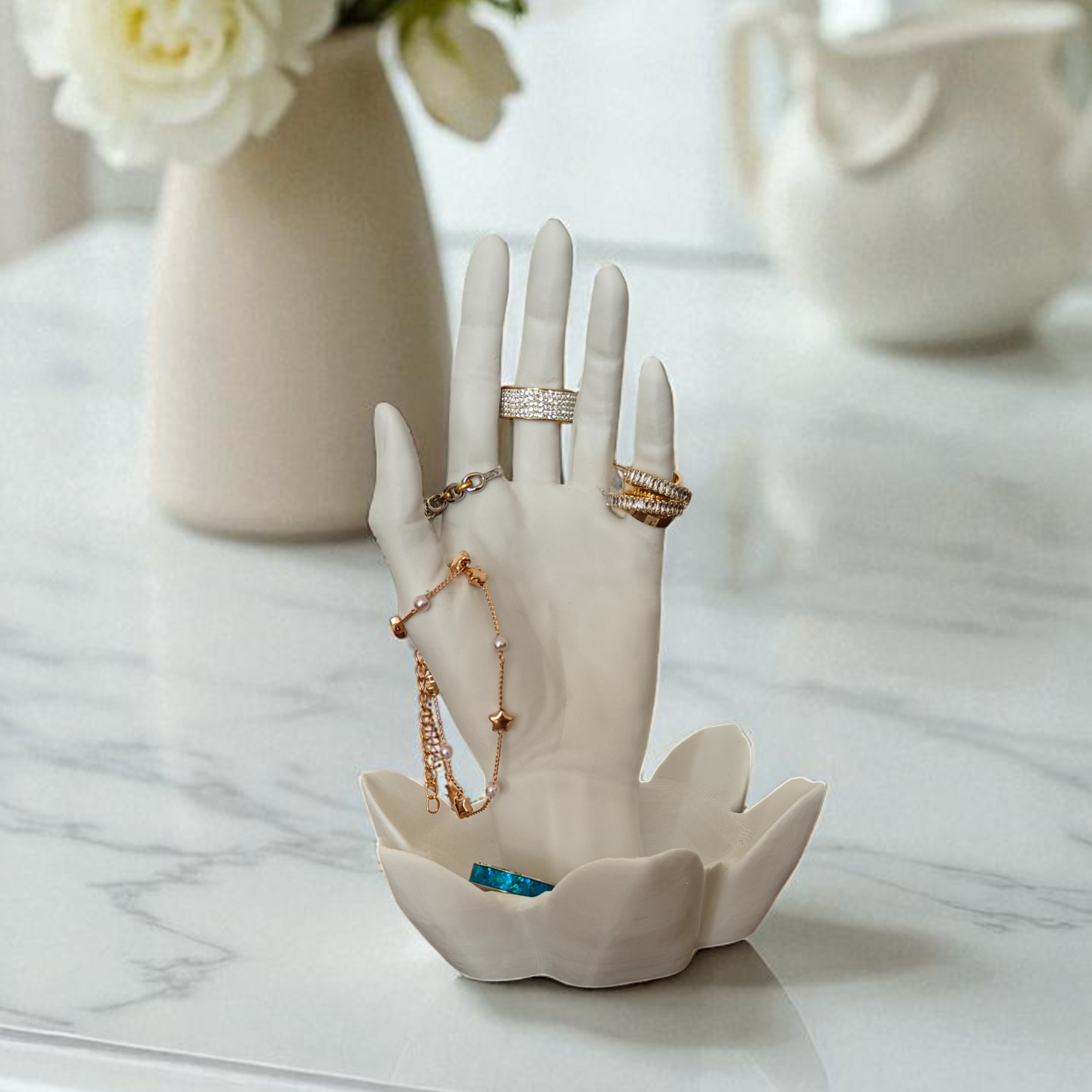 Hand-Shaped Jewelry Stand/Display with Lotus Bowl