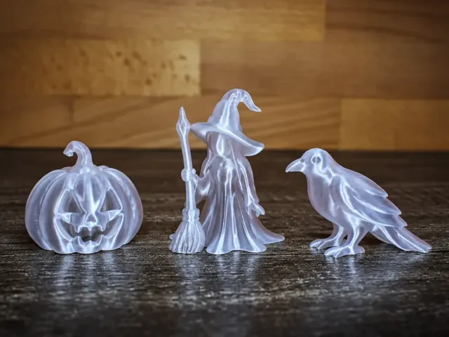 Halloween Trio – Kürbis, Hexe & Rabe