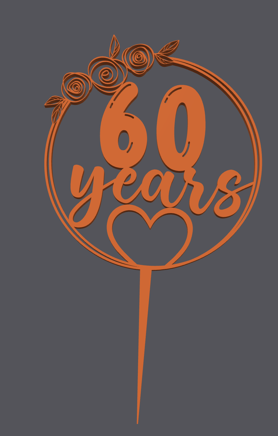 Topper para pastel – Corazón con 60 años | Cake Topper – Heart with 60 Years | 3D Print