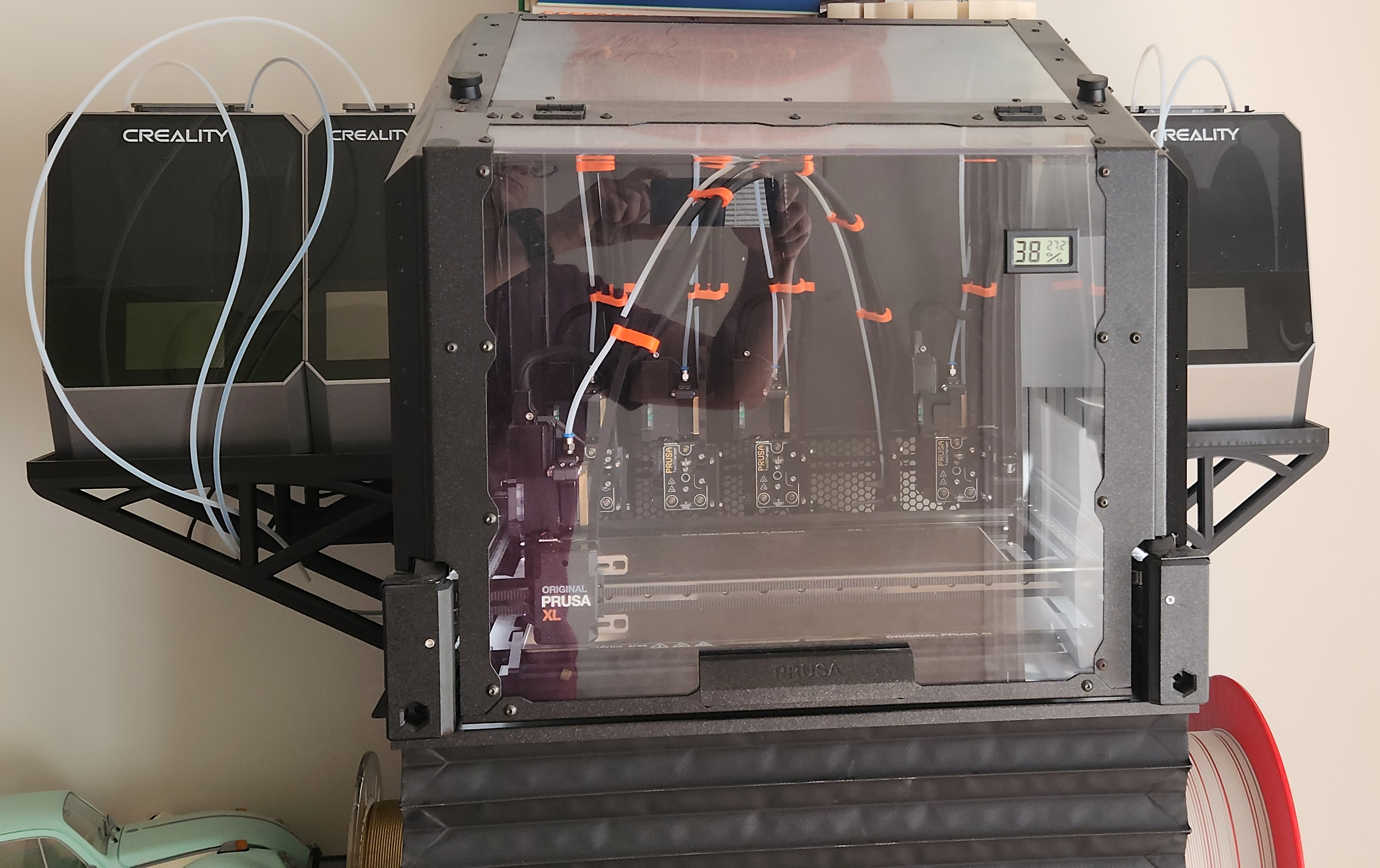 Prusa XL support for Creality Dryer boxes (2 boxes with 2 spools and 1 box with a single spool)