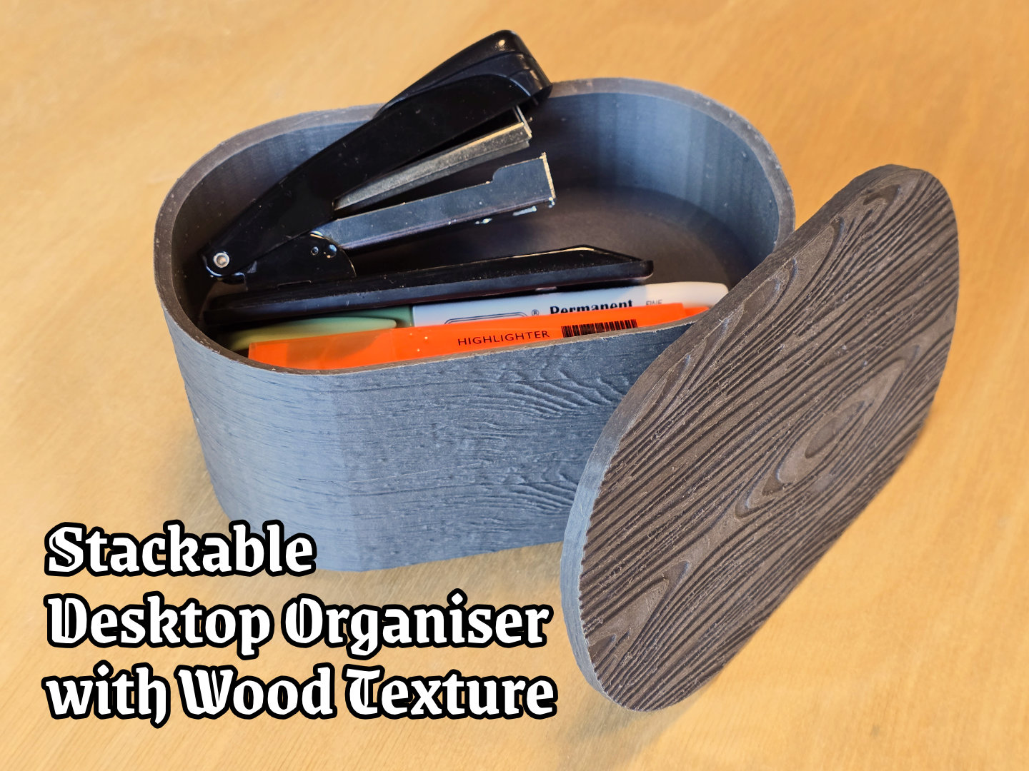 Stackable Desktop Organiser with Wood Texture