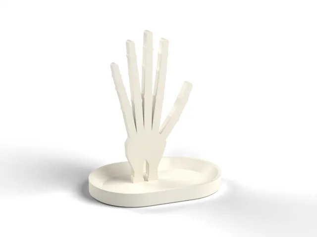 Skeleton Hand Ring Holder - Bony Hand Standing in a Trinket Dish, No Supports (OpenSCAD)