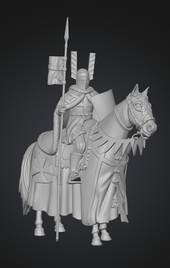 Crusader Knight on a Blue Steed