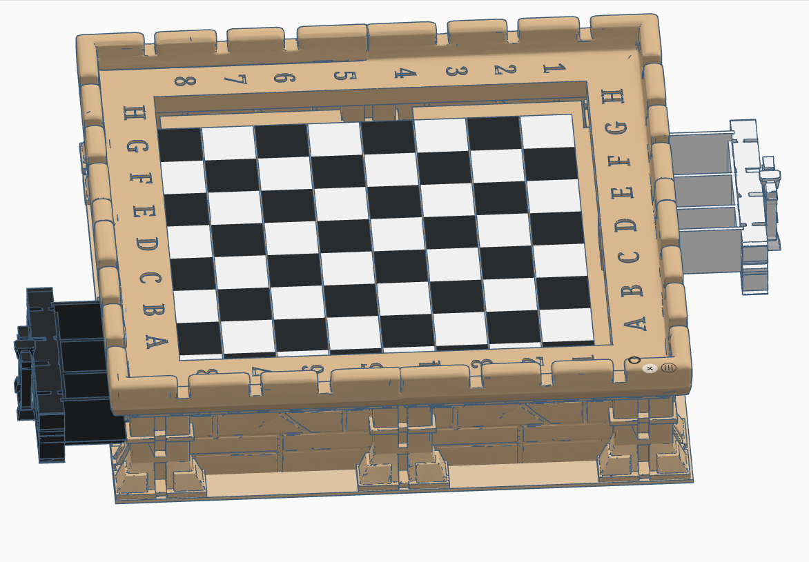 Echec chateau avec rangement pièces Chess castle with storage