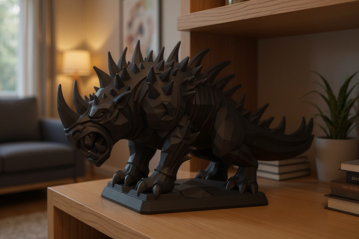 ChatGPT powiedział: Dreadhorn Behemoth – Armored Low Poly Monster Statue