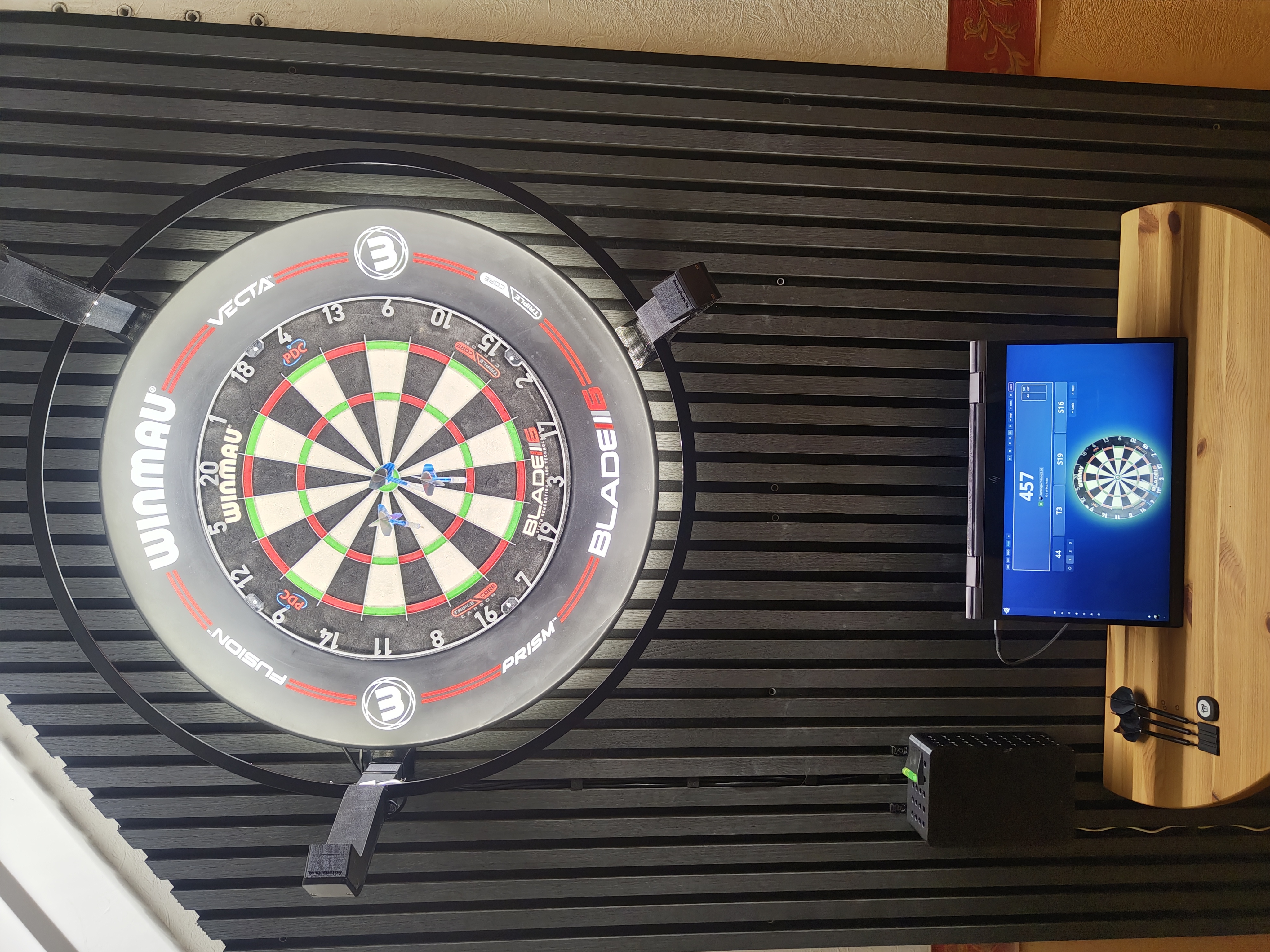 Accessories for an Autodarts Dartboard on Fibrotech Acoustic Panels including Laser Oche